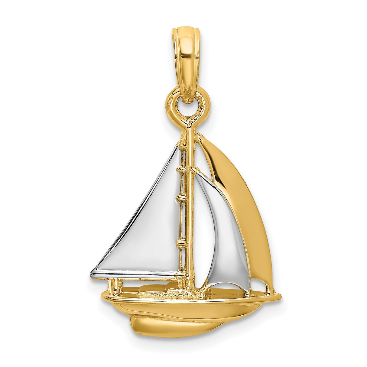 10k Multi-Tone Gold Sailboat Pendant, Nautical Charm with Ocean Theme Design