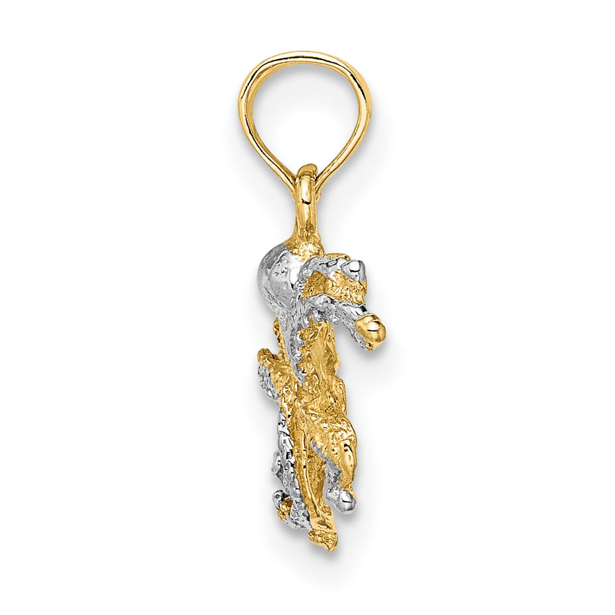 10k Multi-Tone Gold Octopus Pendant with Rhodium Finish, Textured Tentacles, Nautical Theme