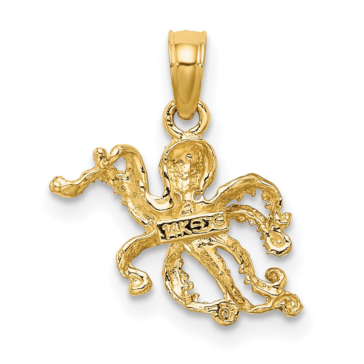 10k Multi-Tone Gold Octopus Pendant with Rhodium Finish, Textured Tentacles, Nautical Theme