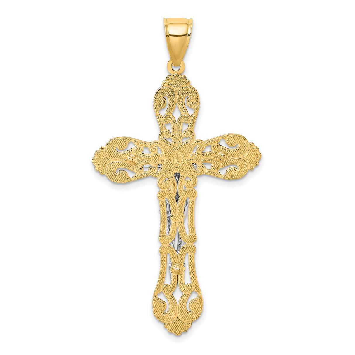 10k Multi-Tone Gold Crucifix Cross Pendant with Filigree Design for Men and Women
