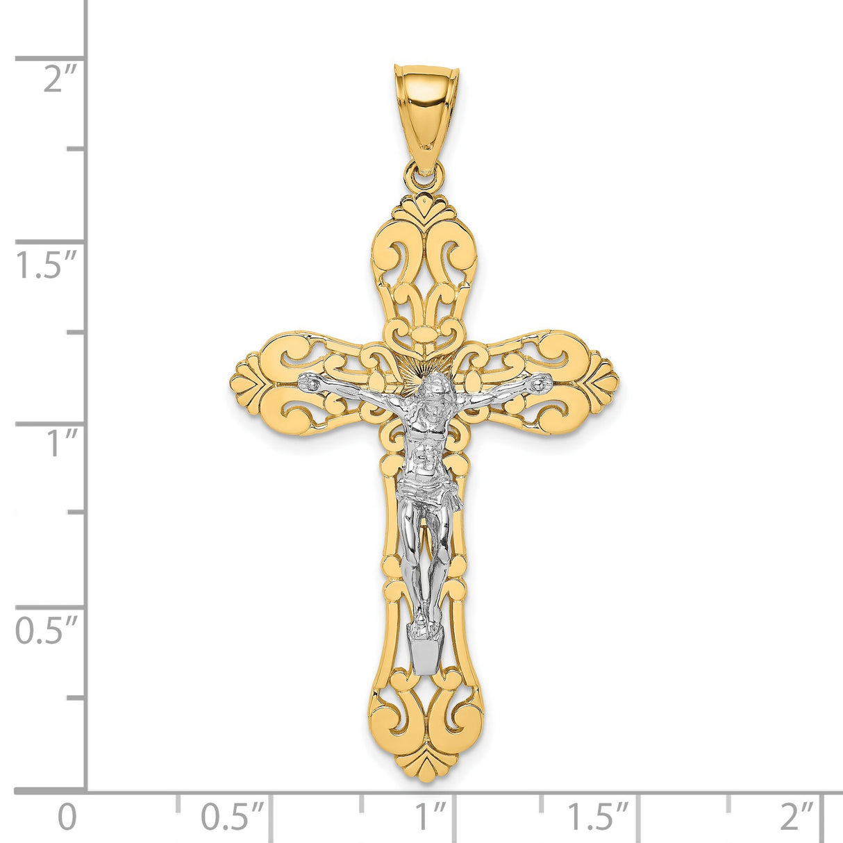 10k Multi-Tone Gold Crucifix Cross Pendant with Filigree Design for Men and Women
