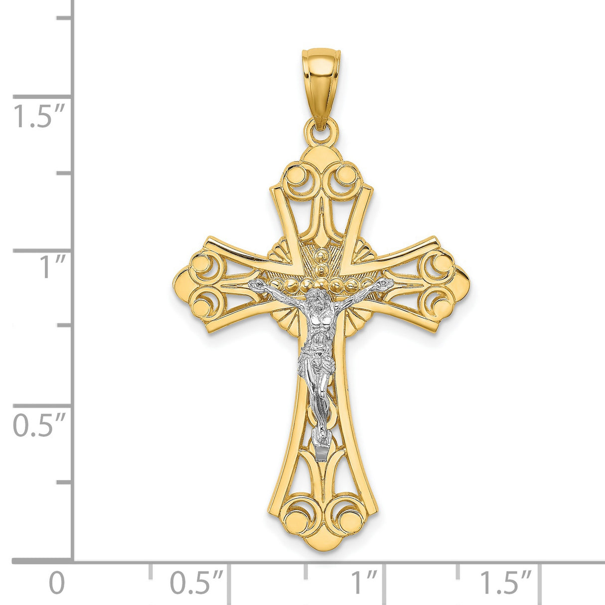 10k Two-Tone Gold Crucifix Cross Pendant with Cut-Out Design and Jesus Figure