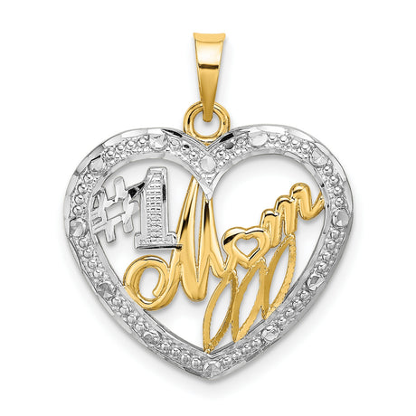 10k Multi-Tone Gold Heart Pendant with #1 Mom Script, Sentimental Family Charm