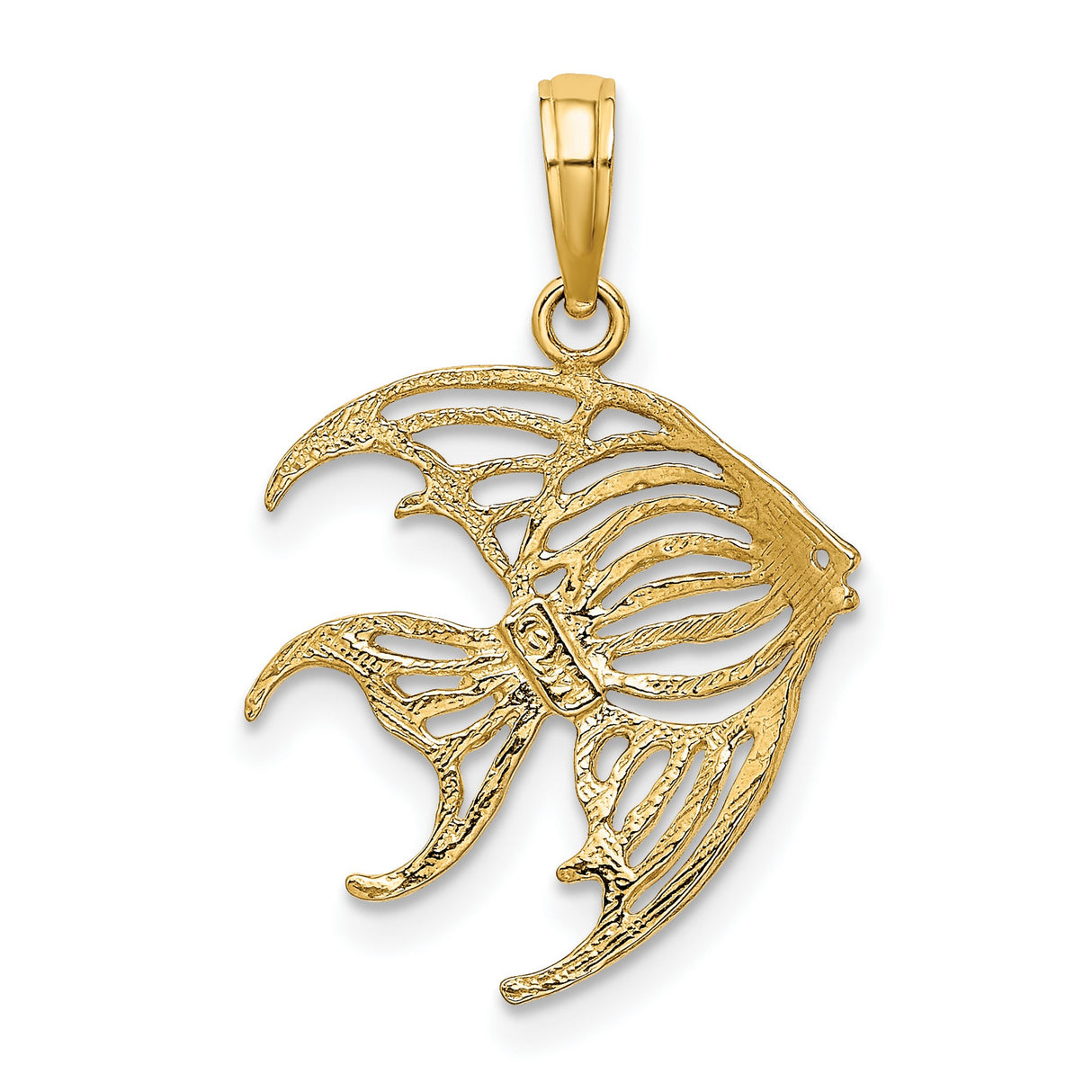 10k Multi-Tone Gold Angelfish Pendant, Openwork Cutout Design, Nautical Ocean Theme