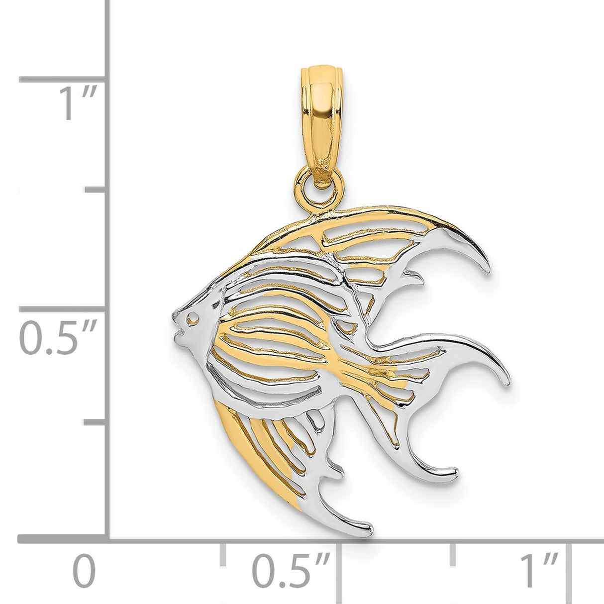 10k Multi-Tone Gold Angelfish Pendant, Openwork Cutout Design, Nautical Ocean Theme