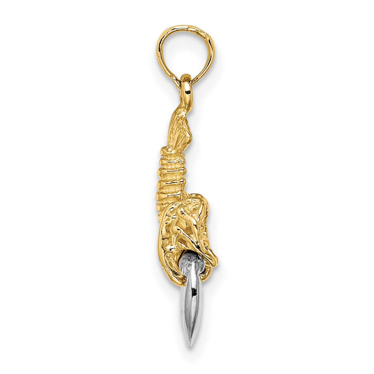 10k Multi-Tone Gold Lobster Pendant with Rhodium Detail, Nautical Marine Life Design