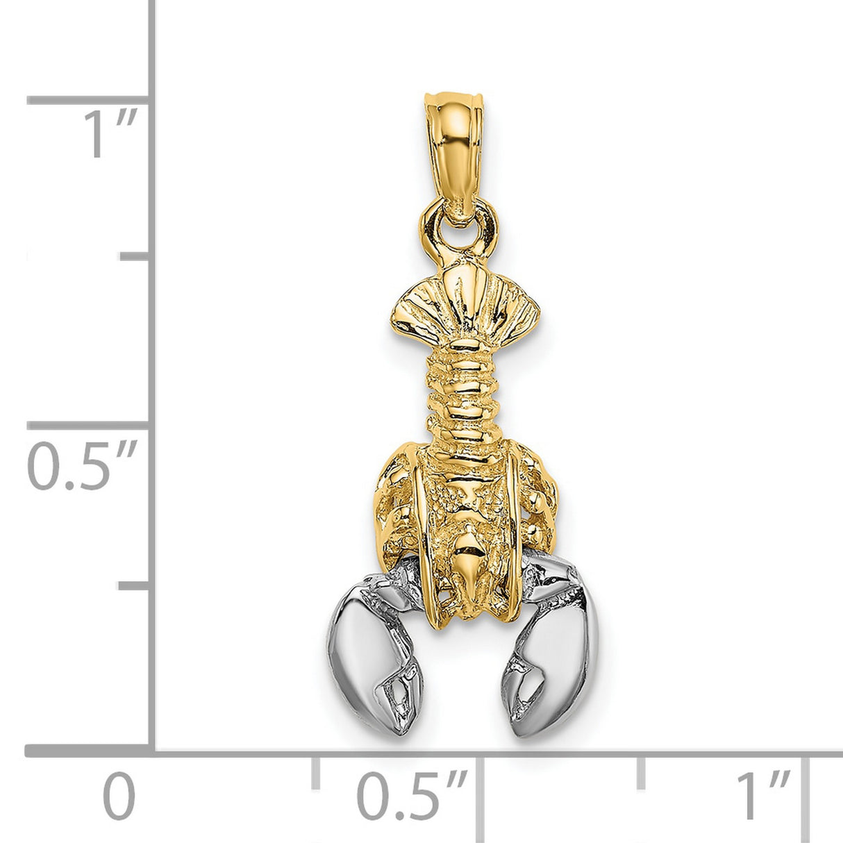 10k Multi-Tone Gold Lobster Pendant with Rhodium Detail, Nautical Marine Life Design