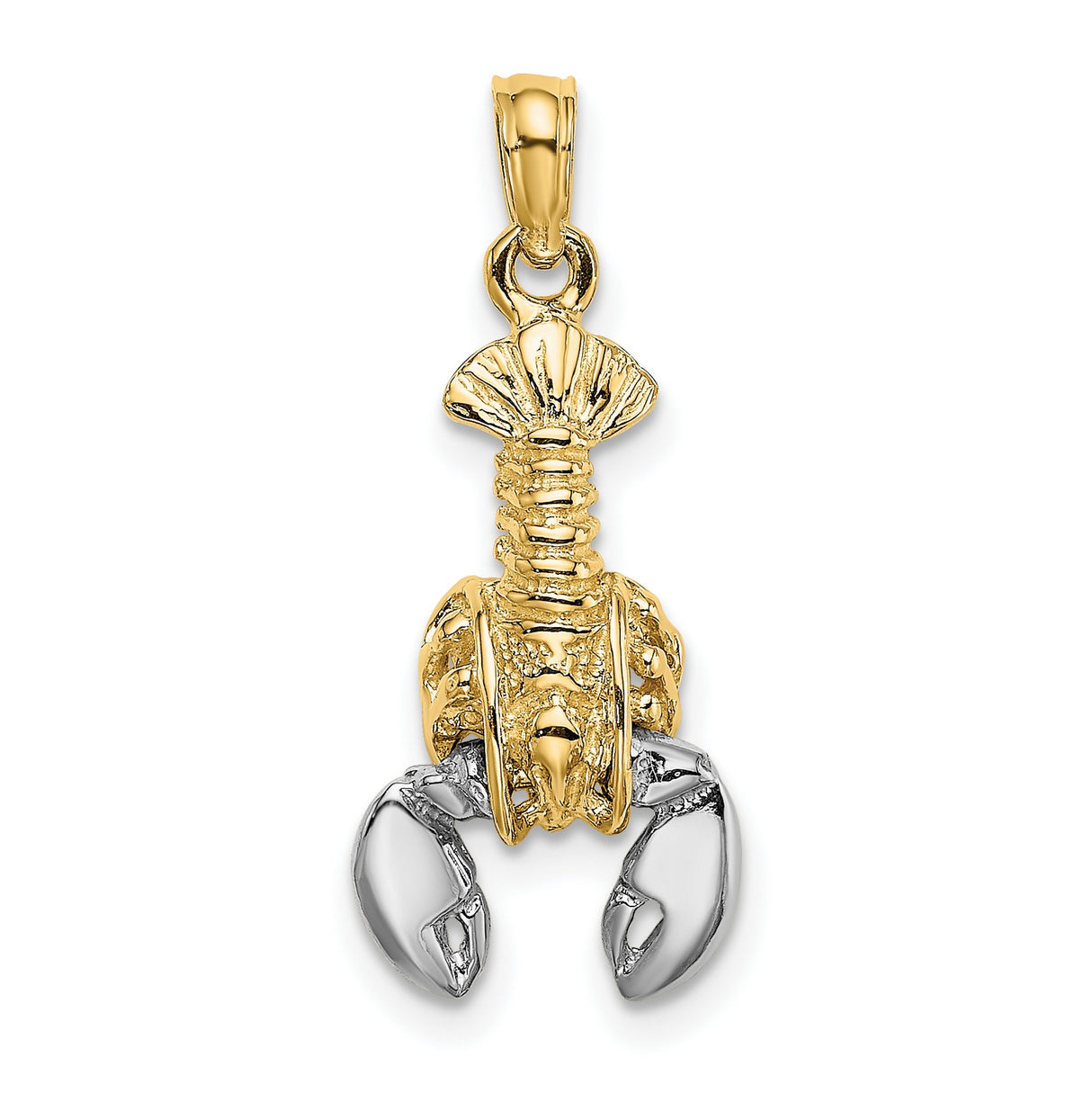 10k Multi-Tone Gold Lobster Pendant with Rhodium Detail, Nautical Marine Life Design