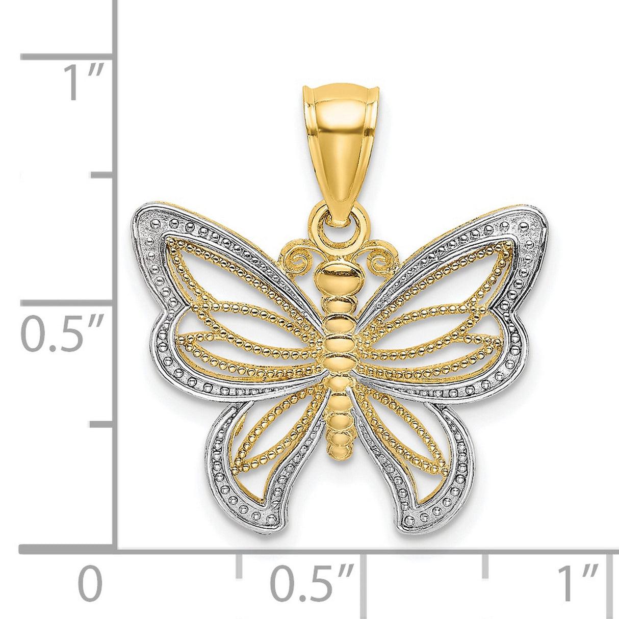 10k Multi-Tone Gold Butterfly Pendant with Openwork and Beaded Wings Design