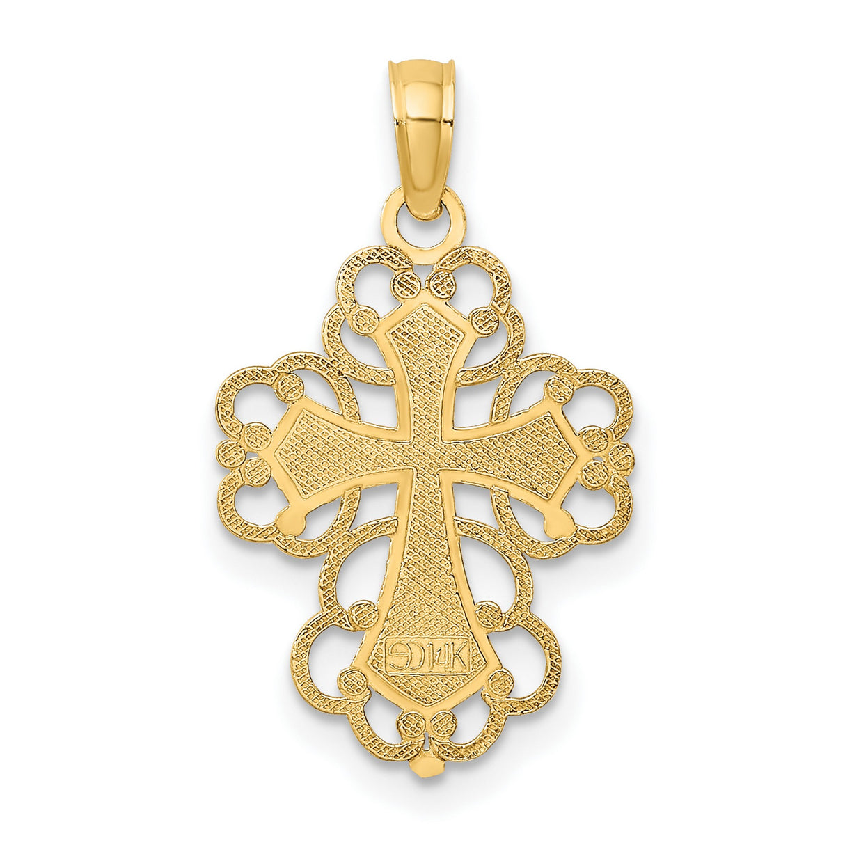 10k Multi-Tone Gold Cross Pendant with Rhodium Accent, Baroque Filigree Design