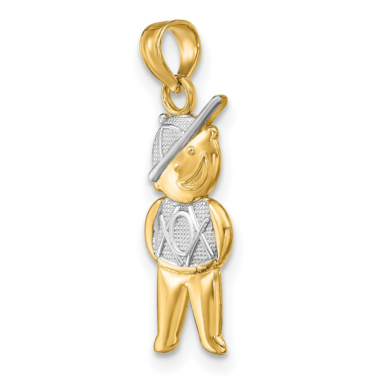 10k Multi-Tone Gold Boy Pendant with Rhodium Accent, Cartoon Hat and Vest Design, Urban XO Style