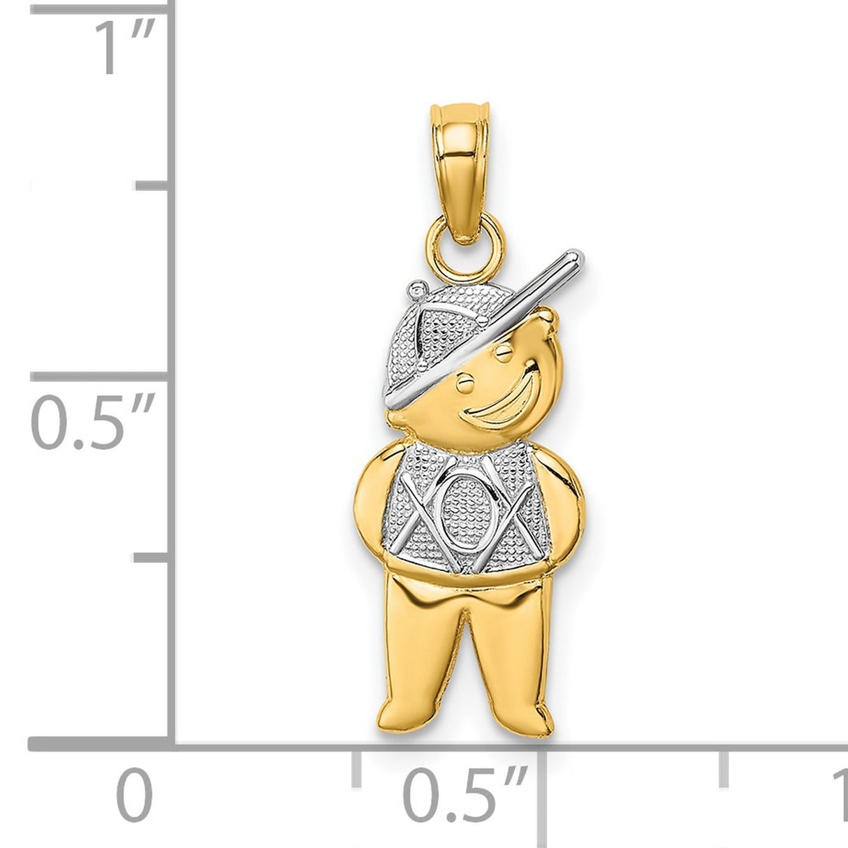 10k Multi-Tone Gold Boy Pendant with Rhodium Accent, Cartoon Hat and Vest Design, Urban XO Style