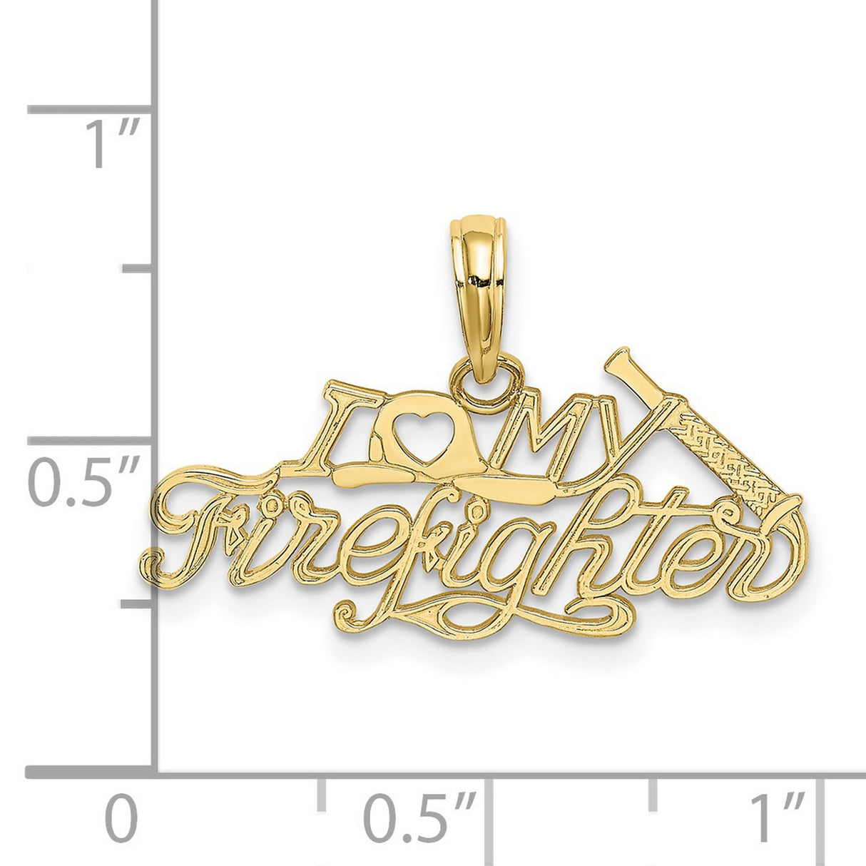 10k Yellow Gold Firefighter Helmet with Axe Pendant, I Love My Firefighter Charm