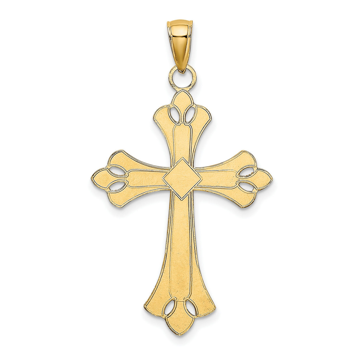 10k Multi-Tone Gold Cross Pendant with Rhodium Finish, Layered Openwork Design