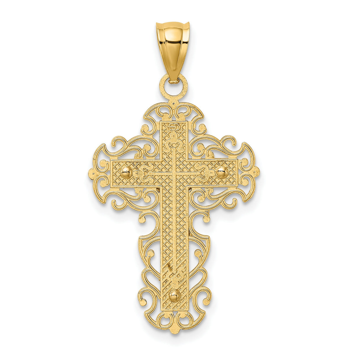 10k Multi-Tone Gold Crucifix Cross Pendant with Filigree Design and Jesus Figure