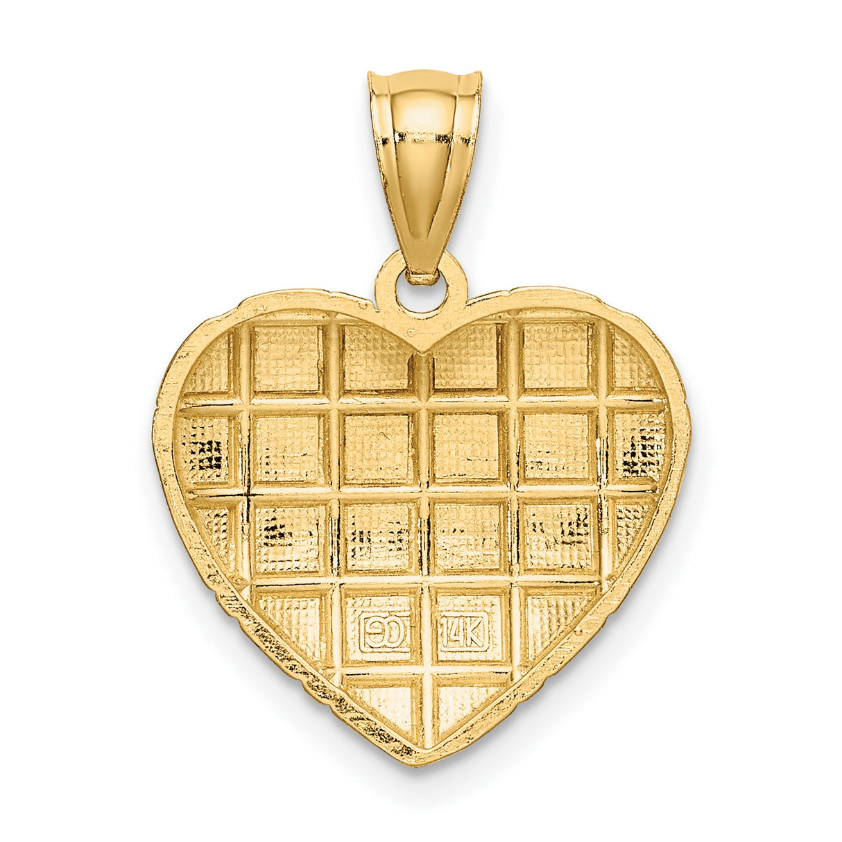 10k Multi-Tone Gold Heart Pendant with Grid Cut Diamond-Cut Design for Women