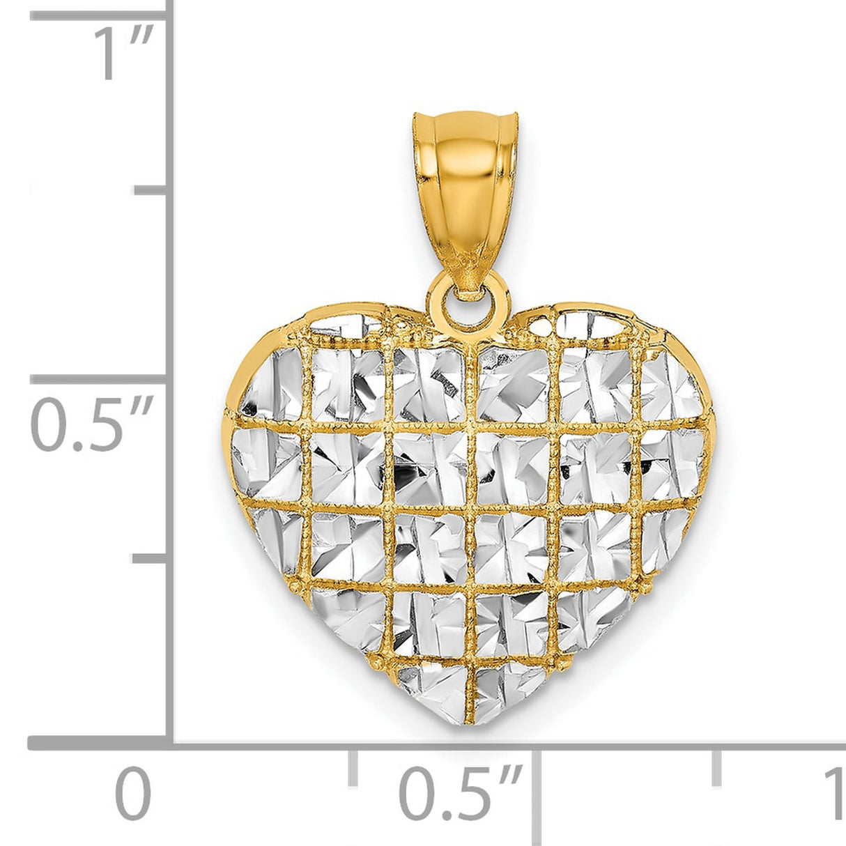 10k Multi-Tone Gold Heart Pendant with Grid Cut Diamond-Cut Design for Women