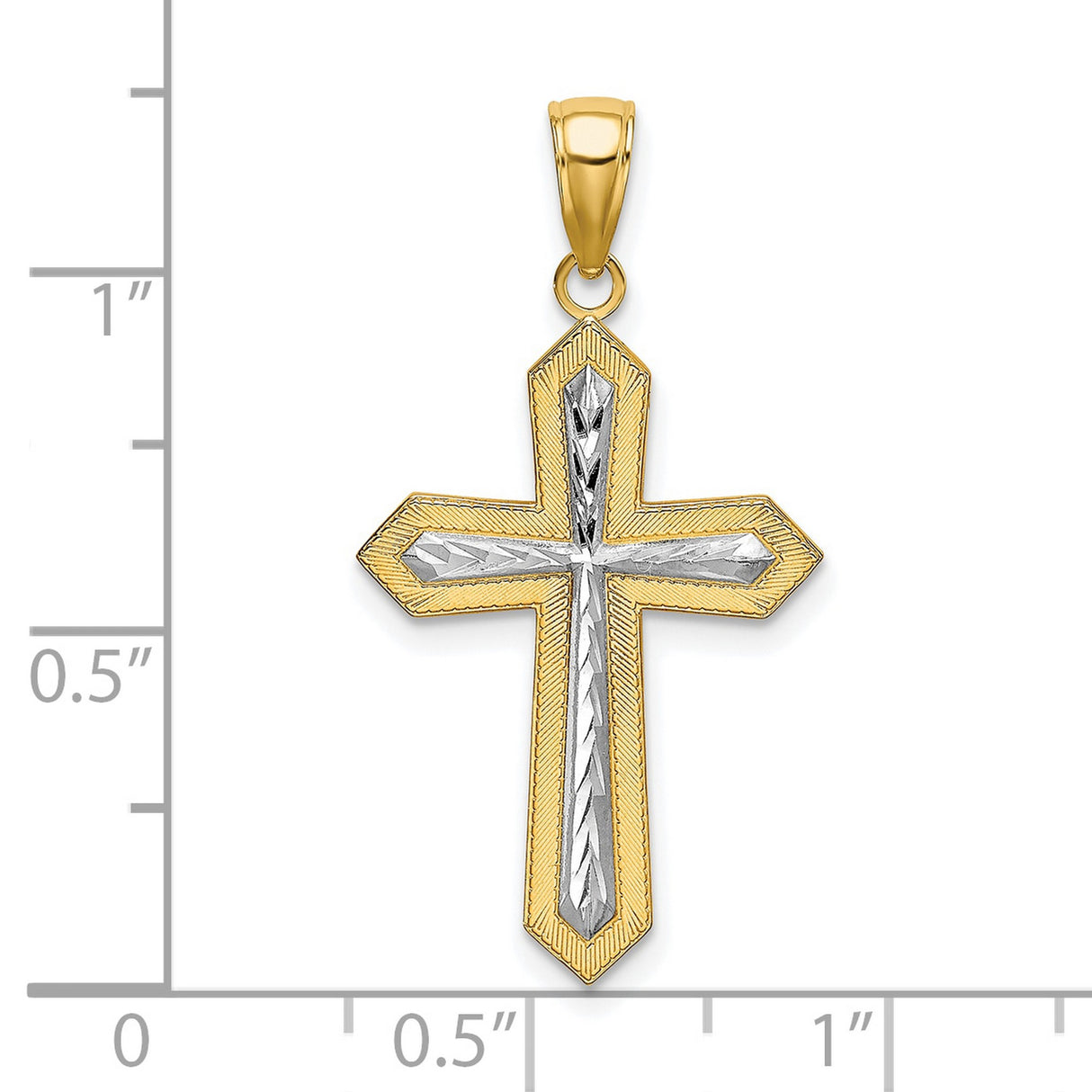 10k Multi-Tone Gold Cross Pendant with Textured Yellow Charm and Silver Accent