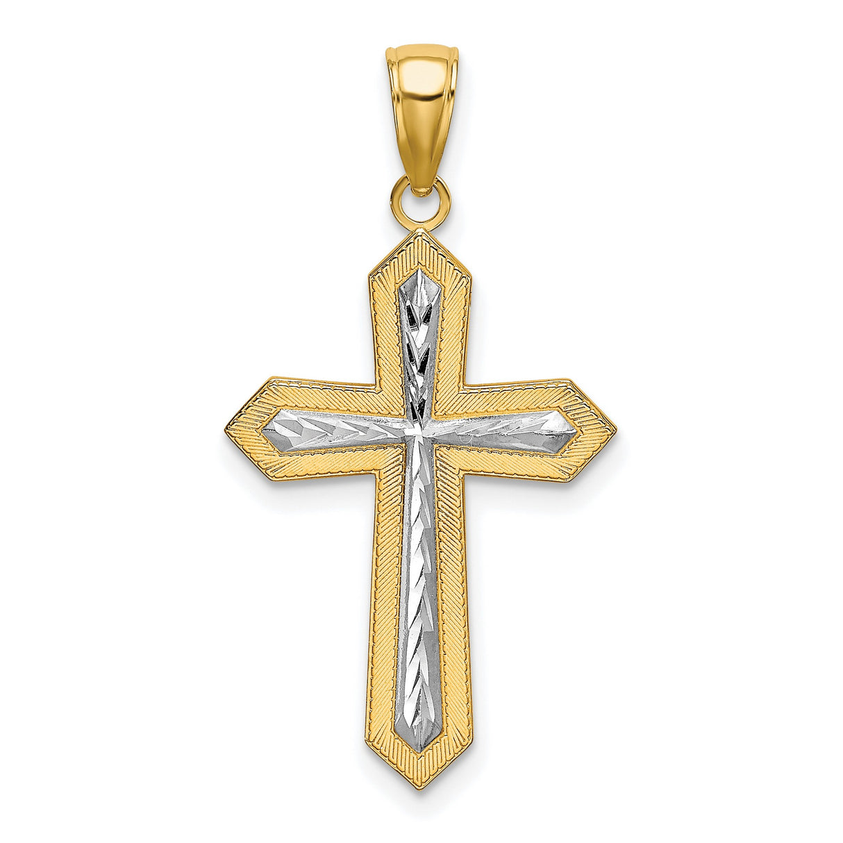 10k Multi-Tone Gold Cross Pendant with Textured Yellow Charm and Silver Accent