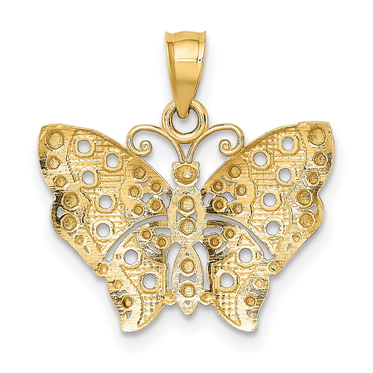 10k Multi-Tone Gold Butterfly Pendant with Rhodium Detailing and Diamond-Cut Filigree Design