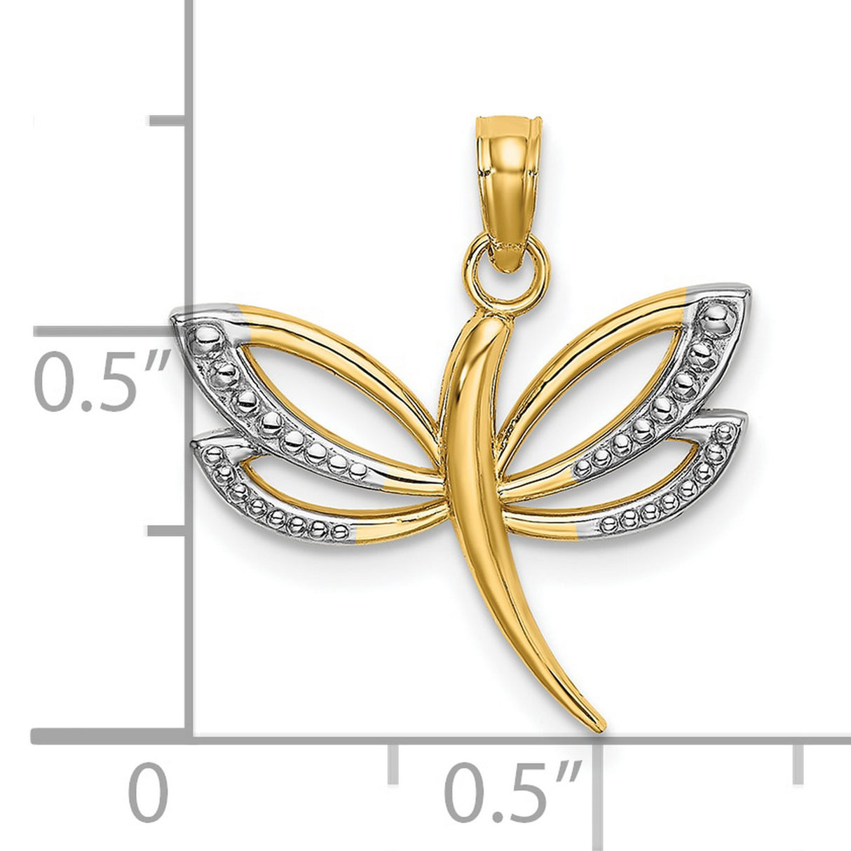 10k Multi-Tone Gold Dragonfly Pendant with Rhodium Accent and Textured Wings