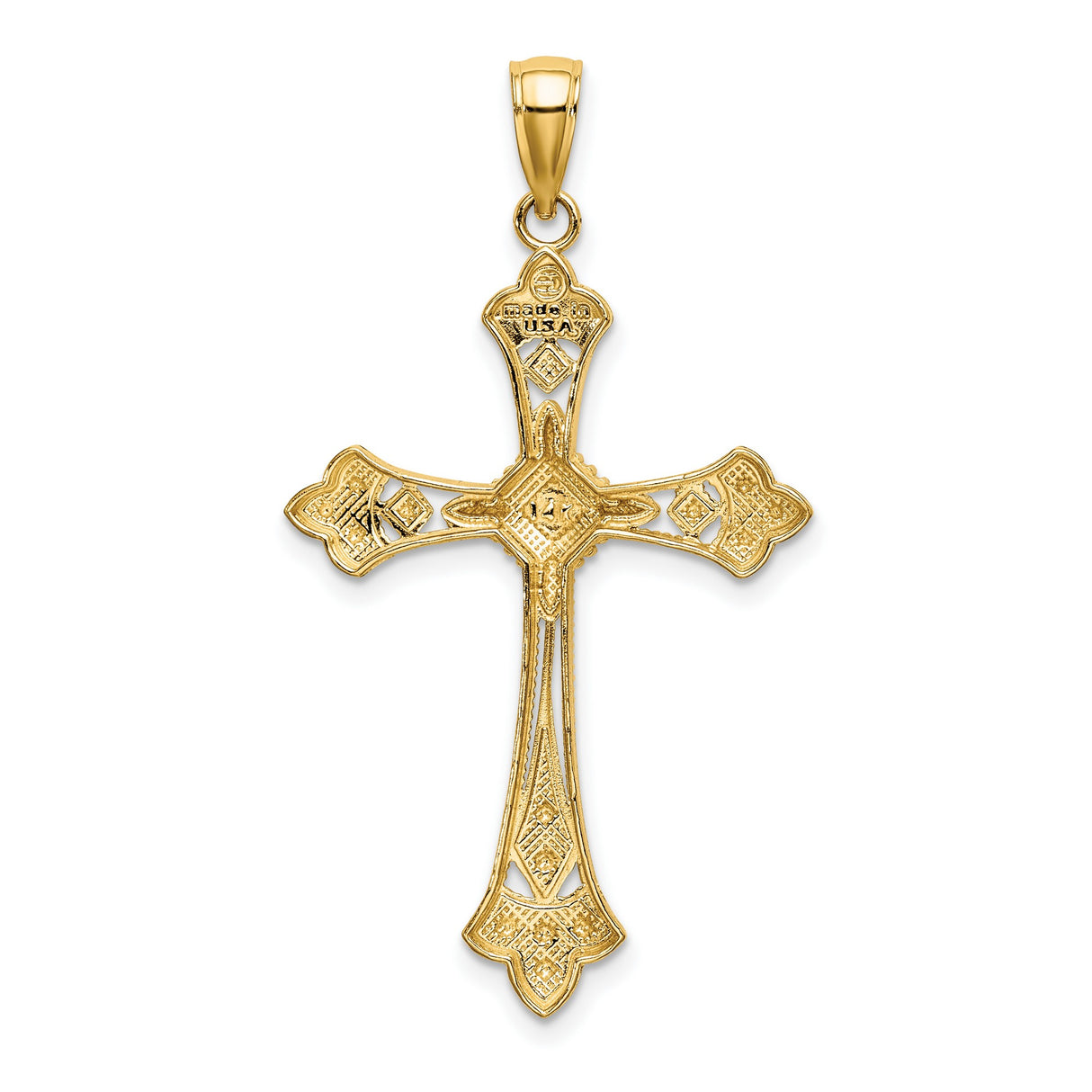 10k Multi-Tone Gold Cross Pendant with Openwork and White Gold Accents
