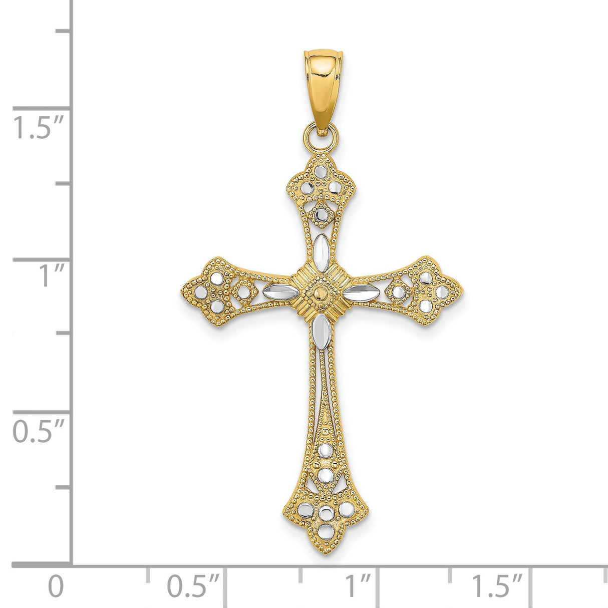 10k Multi-Tone Gold Cross Pendant with Openwork and White Gold Accents