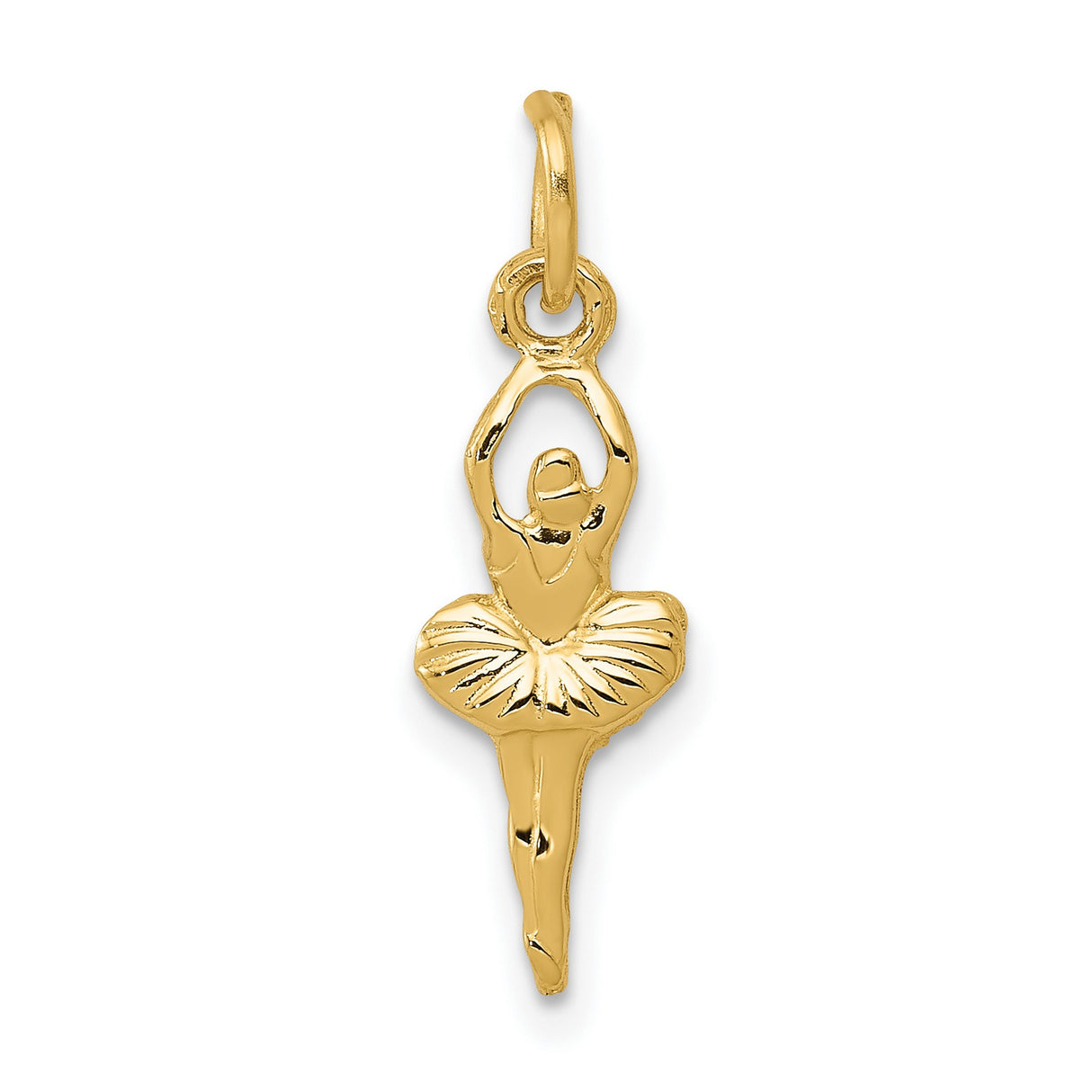 10k Yellow Gold Ballerina Pendant, Tutu Design Ballet Dancer Charm for Women