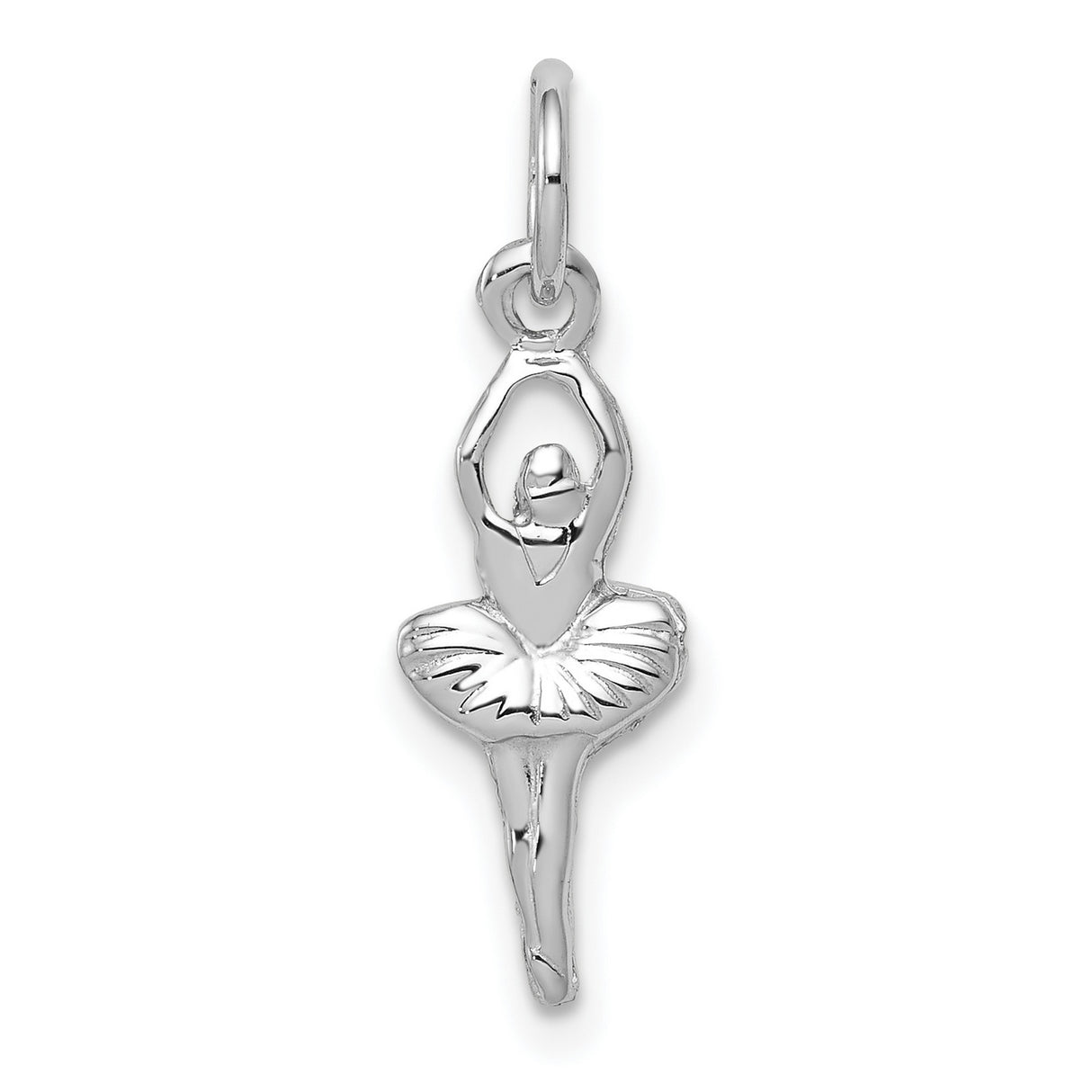 10k White Gold Ballerina Pendant, Graceful Dancer Charm with Tutu Skirt, Ballet Theme Jewelry for Women and Girls