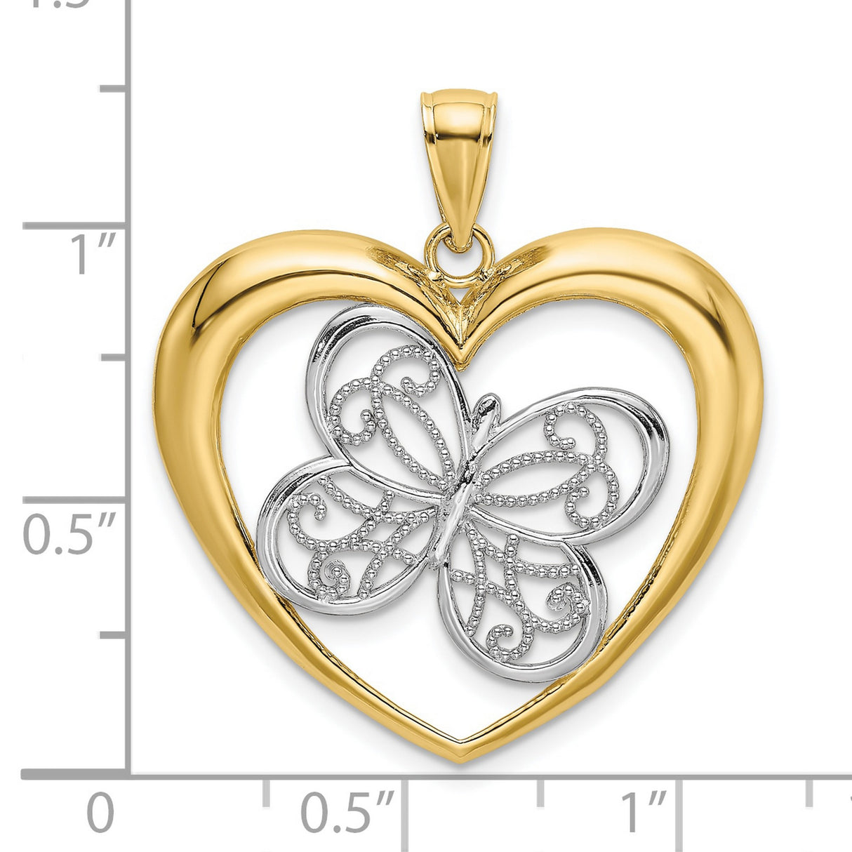 10k Multi-Tone Gold Butterfly Heart Pendant, Filigree Design for Women