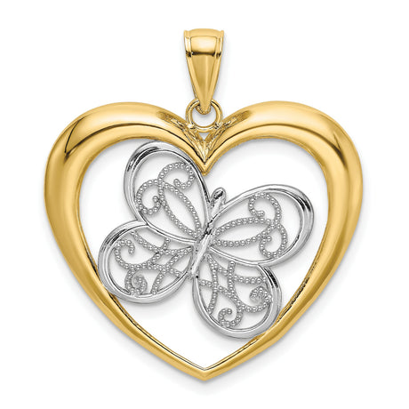 10k Multi-Tone Gold Butterfly Heart Pendant, Filigree Design for Women