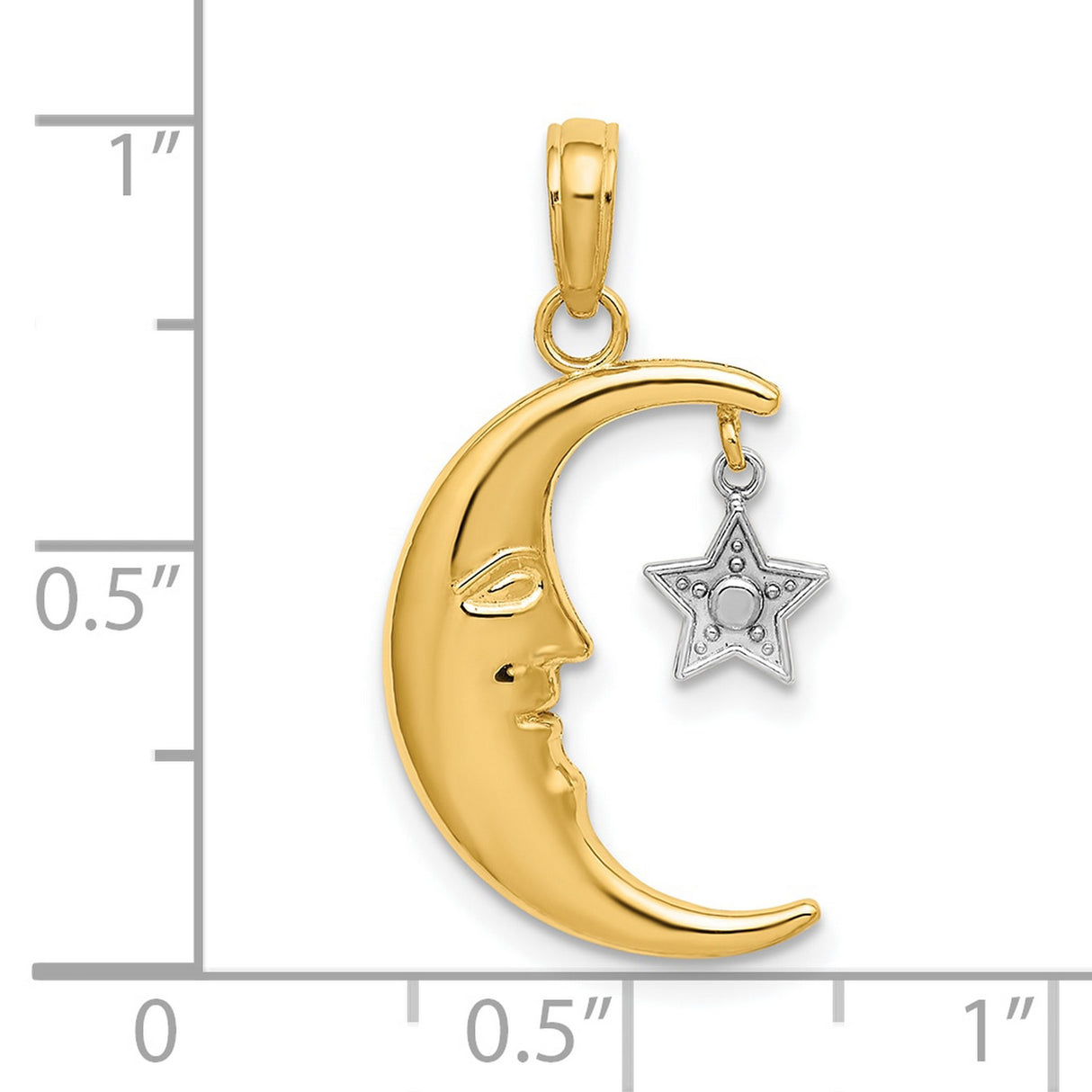 10k Multi-Tone Gold Moon and Star Pendant with Rhodium Accent, Celestial Boho Jewelry for Women