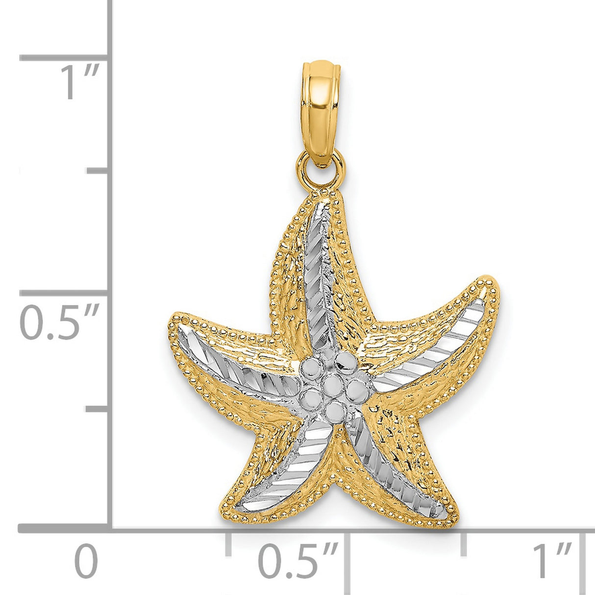 10k Multi-Tone Gold Starfish Pendant with Textured Detailing, Coastal Ocean Theme for Women