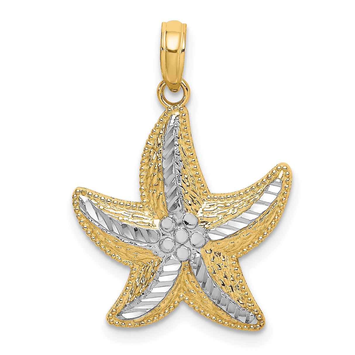 10k Multi-Tone Gold Starfish Pendant with Textured Detailing, Coastal Ocean Theme for Women