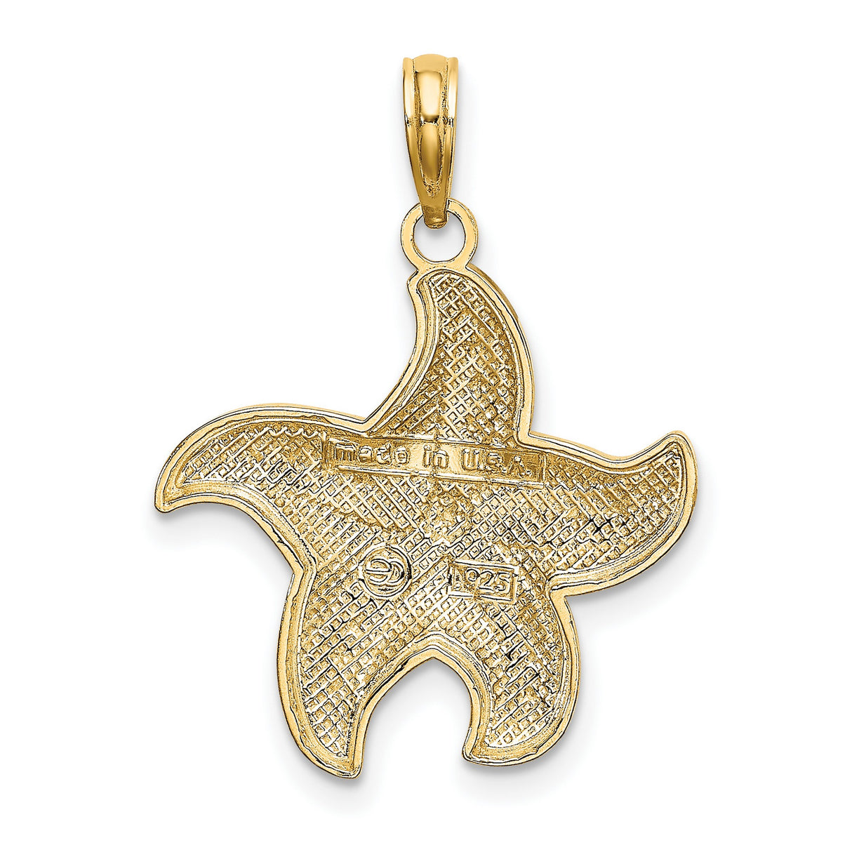 10k Multi-Tone Gold Starfish Pendant with Rhodium Accent, Textured Nautical Ocean Charm