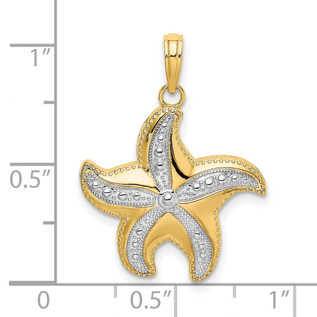 10k Multi-Tone Gold Starfish Pendant with Rhodium Accent, Textured Nautical Ocean Charm