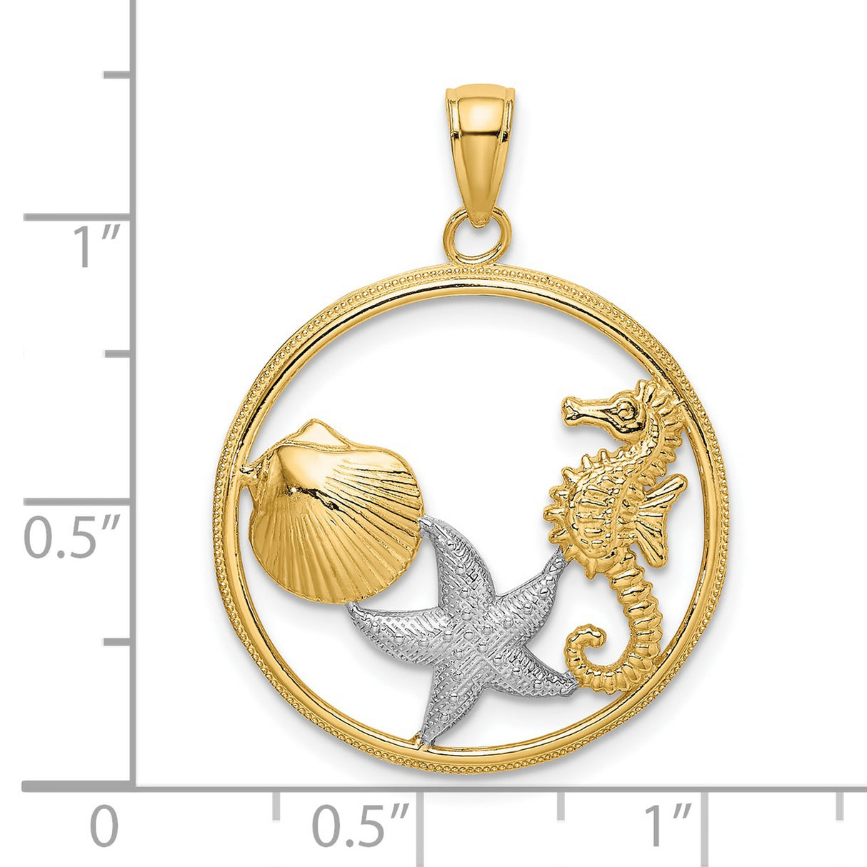 10k Multi-Tone Gold Pendant with Seahorse, Starfish, and Seashell Ocean Theme