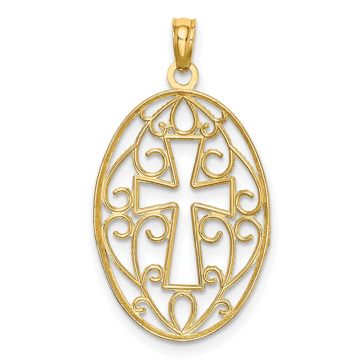 10k Multi-Tone Gold Cross Pendant with Beaded Filigree and Textured Scrollwork
