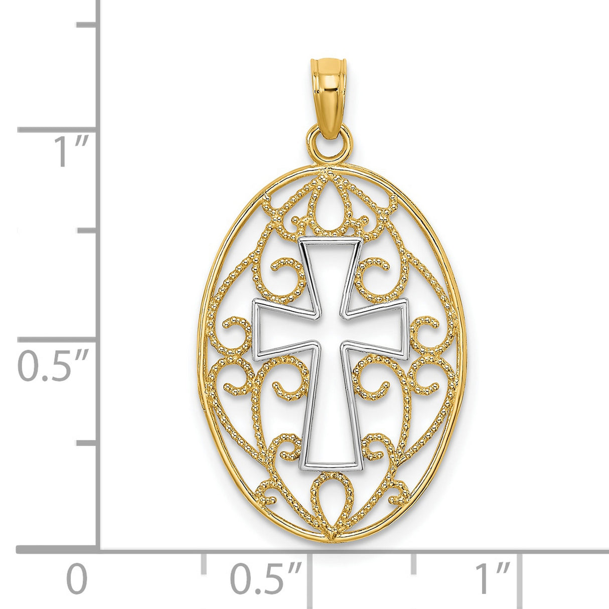 10k Multi-Tone Gold Cross Pendant with Beaded Filigree and Textured Scrollwork