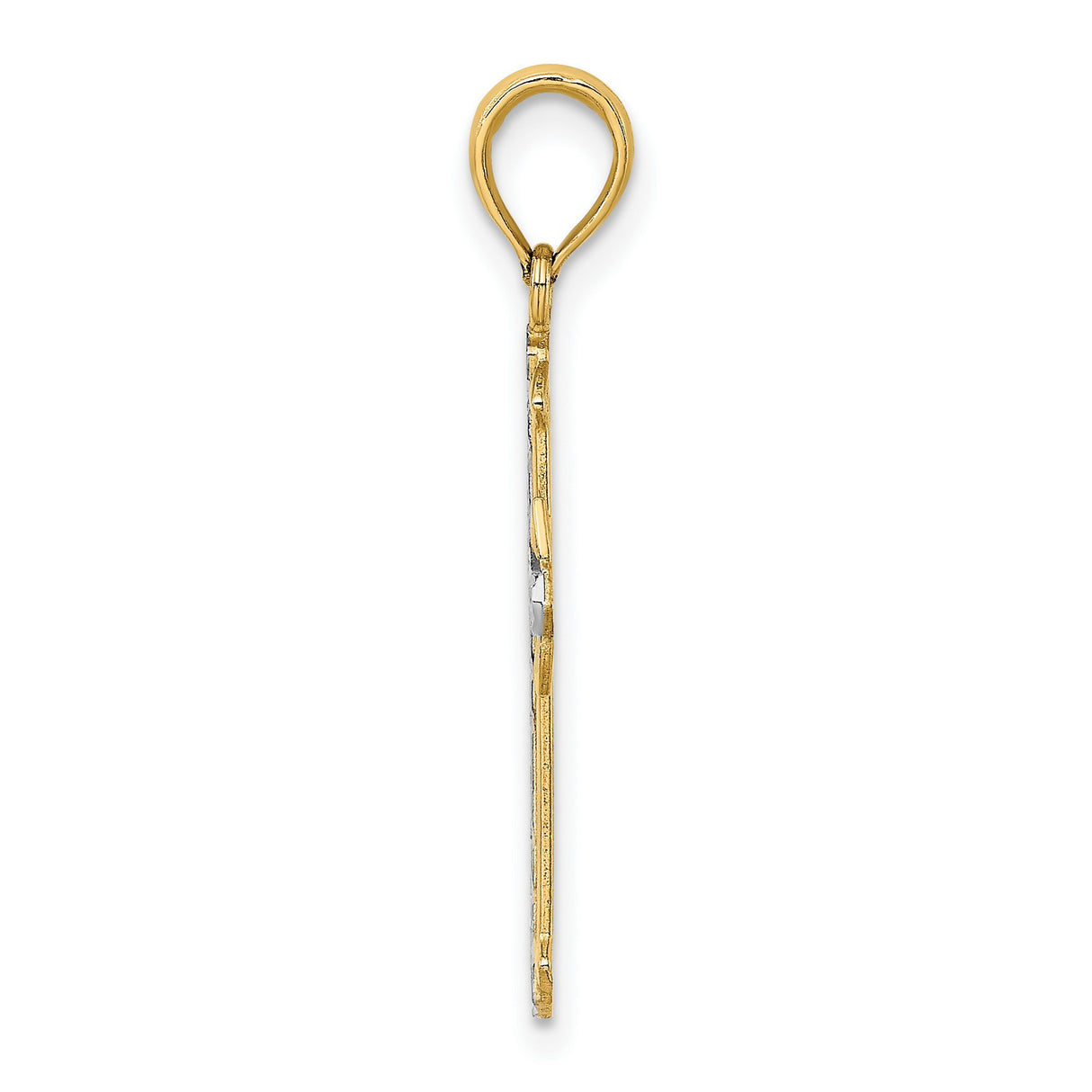 10k Yellow and White Gold Cross Pendant with Rhodium Finish, Diamond Cut Detailing, Spiritual Design