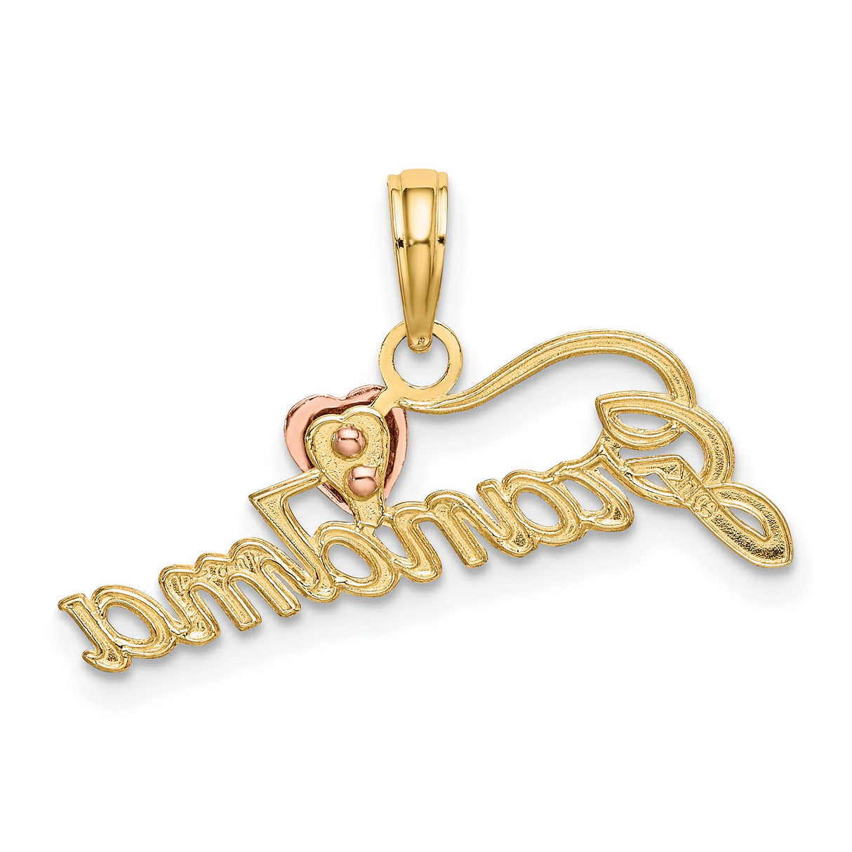 10k Two-Tone Gold Grandma Pendant with Rose Gold Heart Accent and Script Design