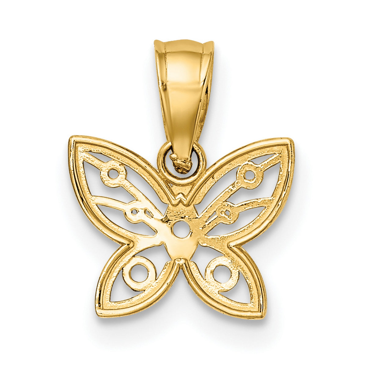 10k Multi-Tone Gold Butterfly Pendant with Open Filigree Wings and Rhodium Detail