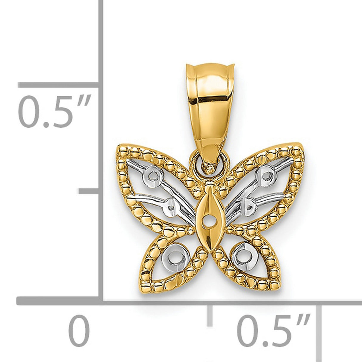10k Multi-Tone Gold Butterfly Pendant with Open Filigree Wings and Rhodium Detail