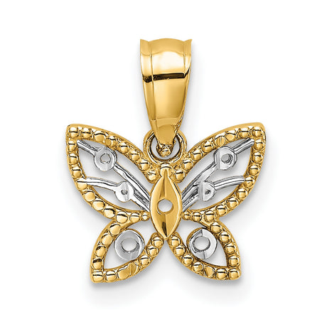 10k Multi-Tone Gold Butterfly Pendant with Open Filigree Wings and Rhodium Detail