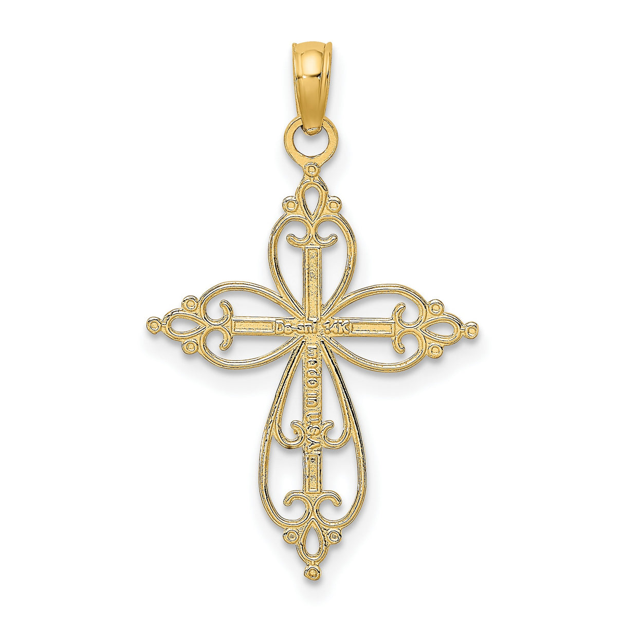 10k Multi-Tone Gold Cross Pendant with Beaded Detail and Openwork Scroll Design