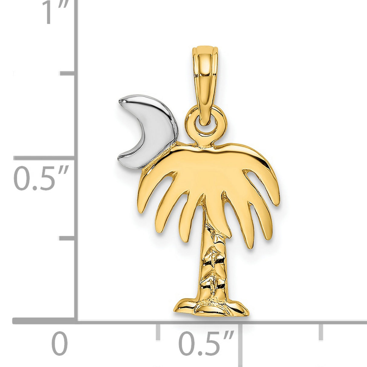 10k Multi-Tone Gold Palmetto Tree and Crescent Moon Pendant, South Carolina State Symbol Charm
