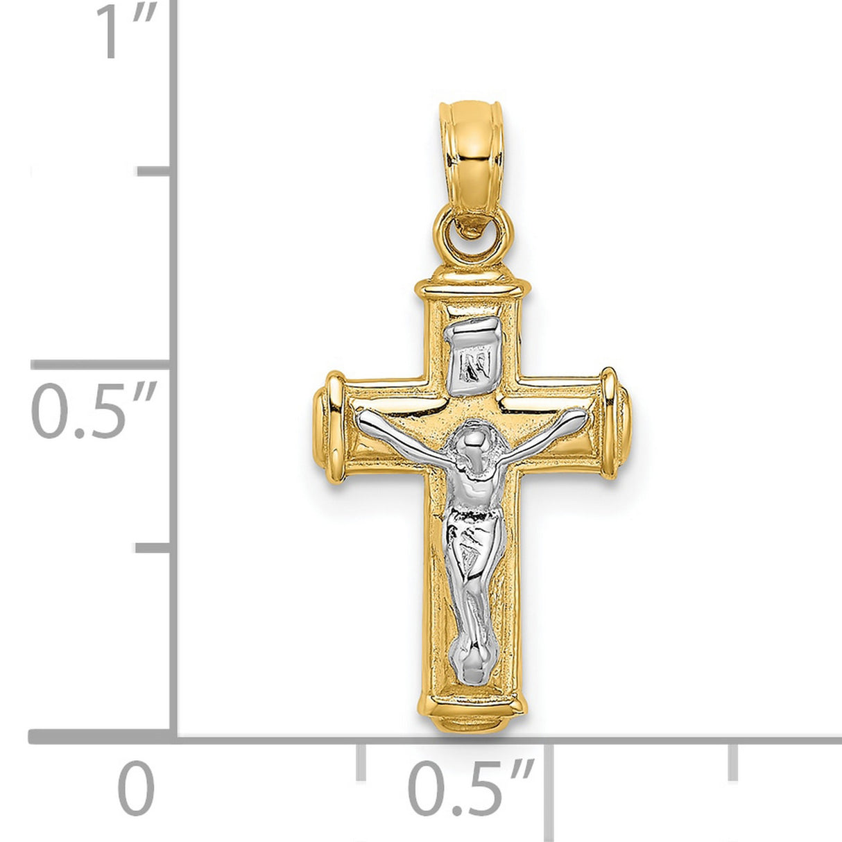 10k Two-Tone Gold Crucifix Cross Pendant with INRI Charm, Byzantine Christian Style