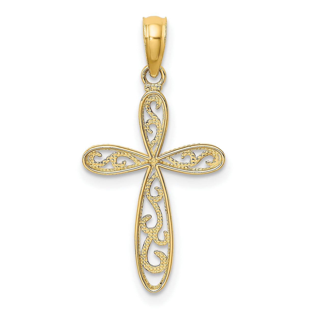 10k Multi-Tone Gold Cross Pendant with Filigree Openwork and Milgrain Detail