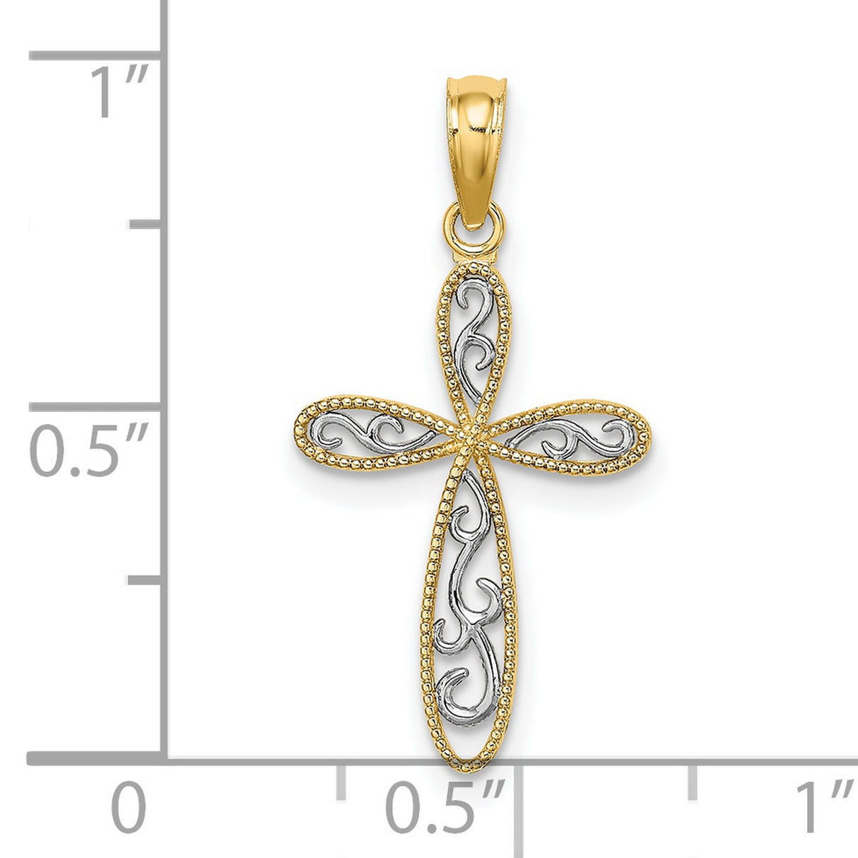 10k Multi-Tone Gold Cross Pendant with Filigree Openwork and Milgrain Detail
