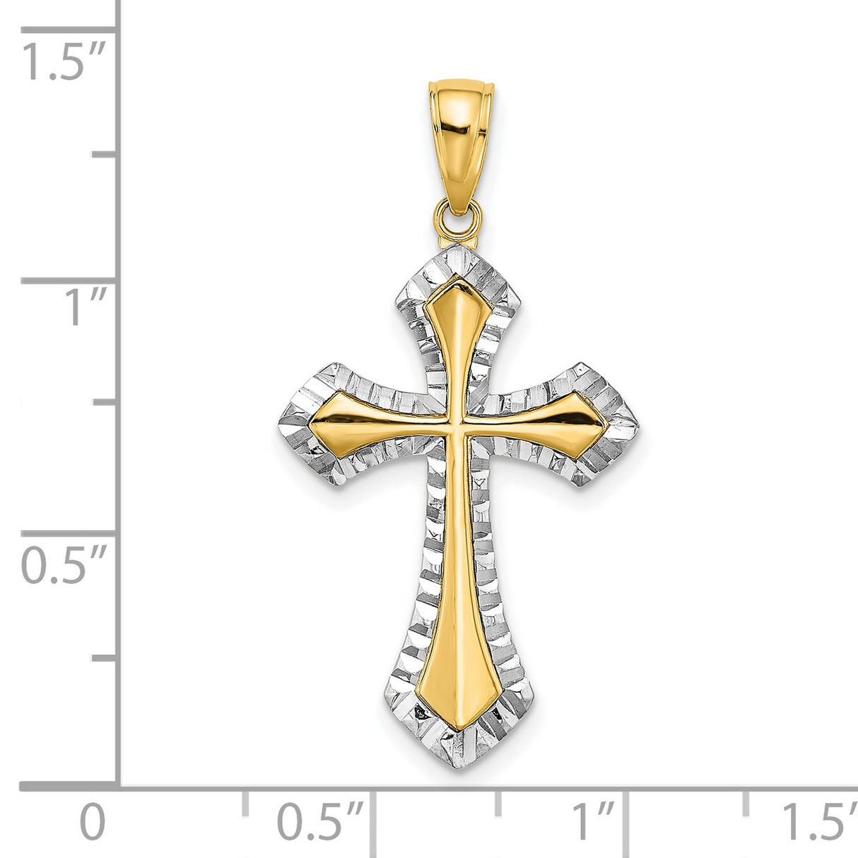 10k Two-Tone Gold Cross Pendant with White Accents and Textured Border
